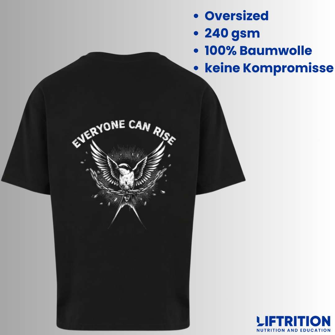 Design Schwalbe: T-Shirt von hinten in Nahaufnahme des Rückendrucks.