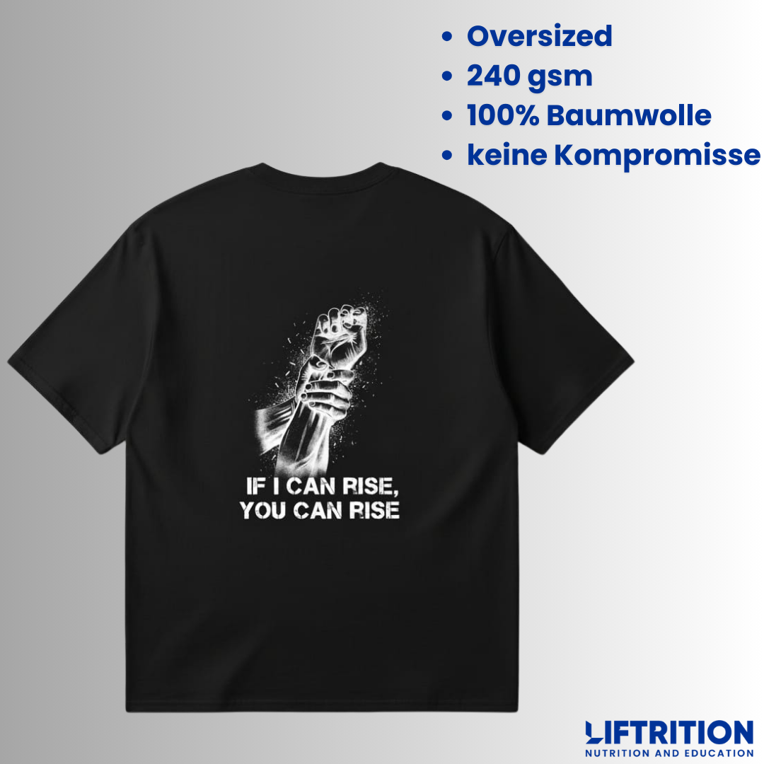 Design Helping Hand: T-Shirt von hinten, Nahaufnahme des Hand-Motivs.