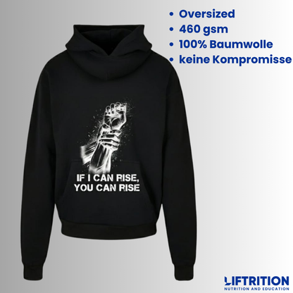 Design Helping Hand: Hoodie flach von hinten mit dem Hand-Motiv, dazu die Eckdaten.